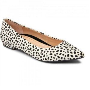 Vionic Women's Lena Spot Black & White Leather Pointed Ballet Flats Shoes 7